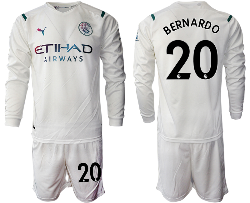 Men 2021-2022 Club Manchester city away white Long Sleeve #20 Soccer Jersey->manchester city jersey->Soccer Club Jersey